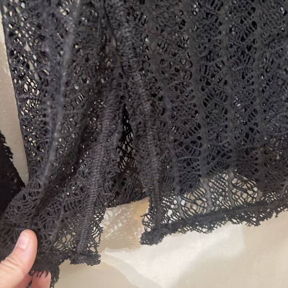 Free People On The Road Twisted Tee Sheer Knit Lace Mesh Slit Top Medium - Picture 4 of 7